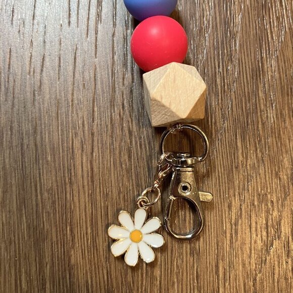 Stocking Stuffer! Handmade Pink/Gray/White/Blue Flower Lanyard - Picture 4 of 8